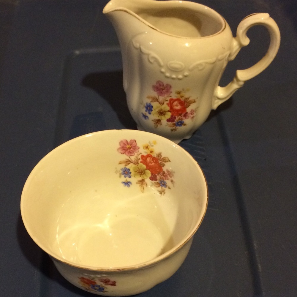 Vintage Cream and Sugar Set Made in Germany US Zone Orange Flowers Floral